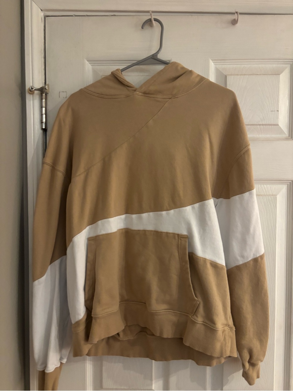 Jo + Jax Tan and White Colorblock Hoodie Sweater